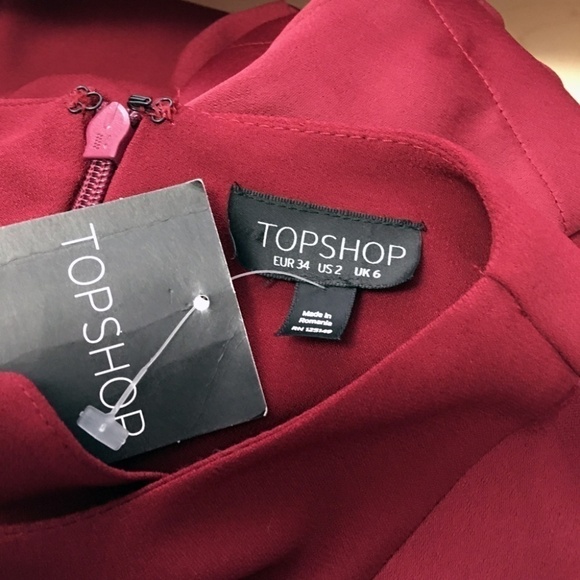 Topshop Dress Bolero Satin Overlay Back A-line Short Sleeve Burgundy Mini Short - Picture 11 of 16
